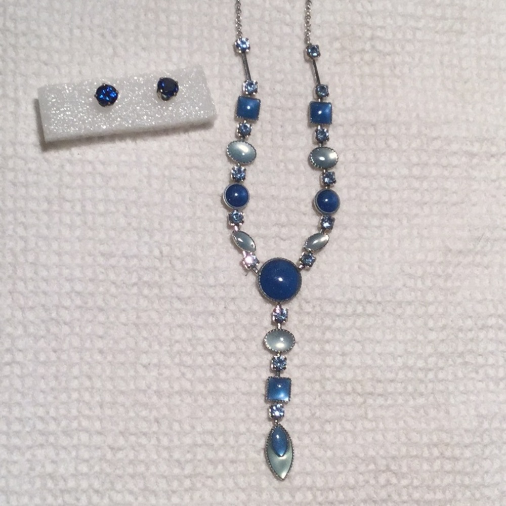 Lovely 2 Tone Blue Delicate Necklace & earrings